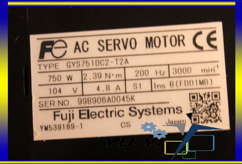 Fuji Eletric AC Servo Motor GYS751DC2-T2A 750W 200Hz 104v 4.8A ...